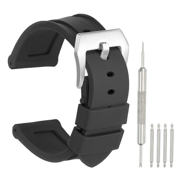 Uxcell Silicone Watch Band 26mm Quick Release Flexible Soft Rubber H-type Watch Strap with Stainless Steel Silver Clasp Replacement Wristband for Men, Black