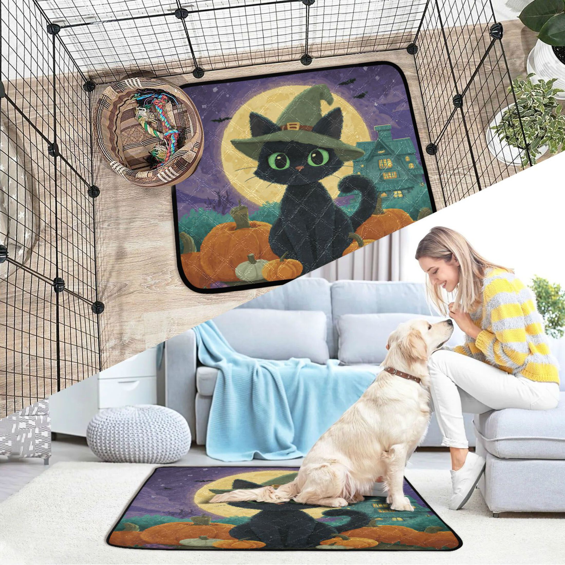 Qxltty Docile Black Cat Cat litter Pads Pet Set of 3 Diaper Mats Center Anti-leakage Layer Absorbent Soft and Comfortable