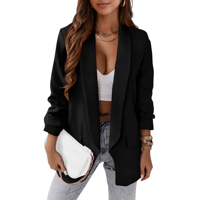 Blazer PRETTYGARDEN para mujer, casual, manga larga, 2024, color negro XL