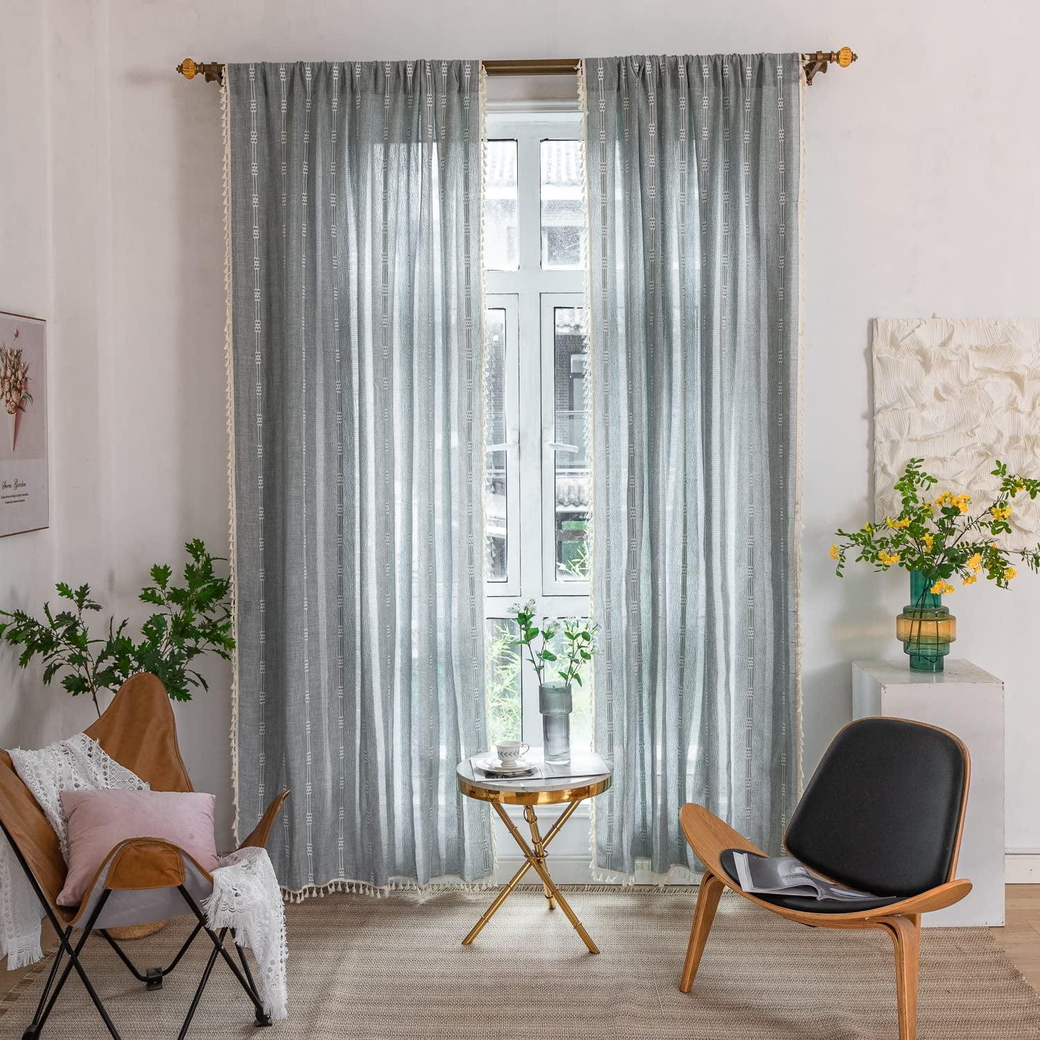 NixiYa Boho Curtains for Bedroom Gray vintage curtains Living room 52" W x 84" L