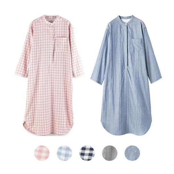 Camisón de estilo indio de manga larga de hilo de doble capa, pijama de algodón de primavera y verano para mujer, vestido largo con cuello alto, ropa para el hogar