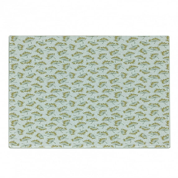 Floral Cutting Board, Continuous Simplistic Yellow Tones Dill Flowers Sketch Illustration, Decorative Tempered Glass Cutting and Serving Board, in 3 Sizes, by Ambesonne