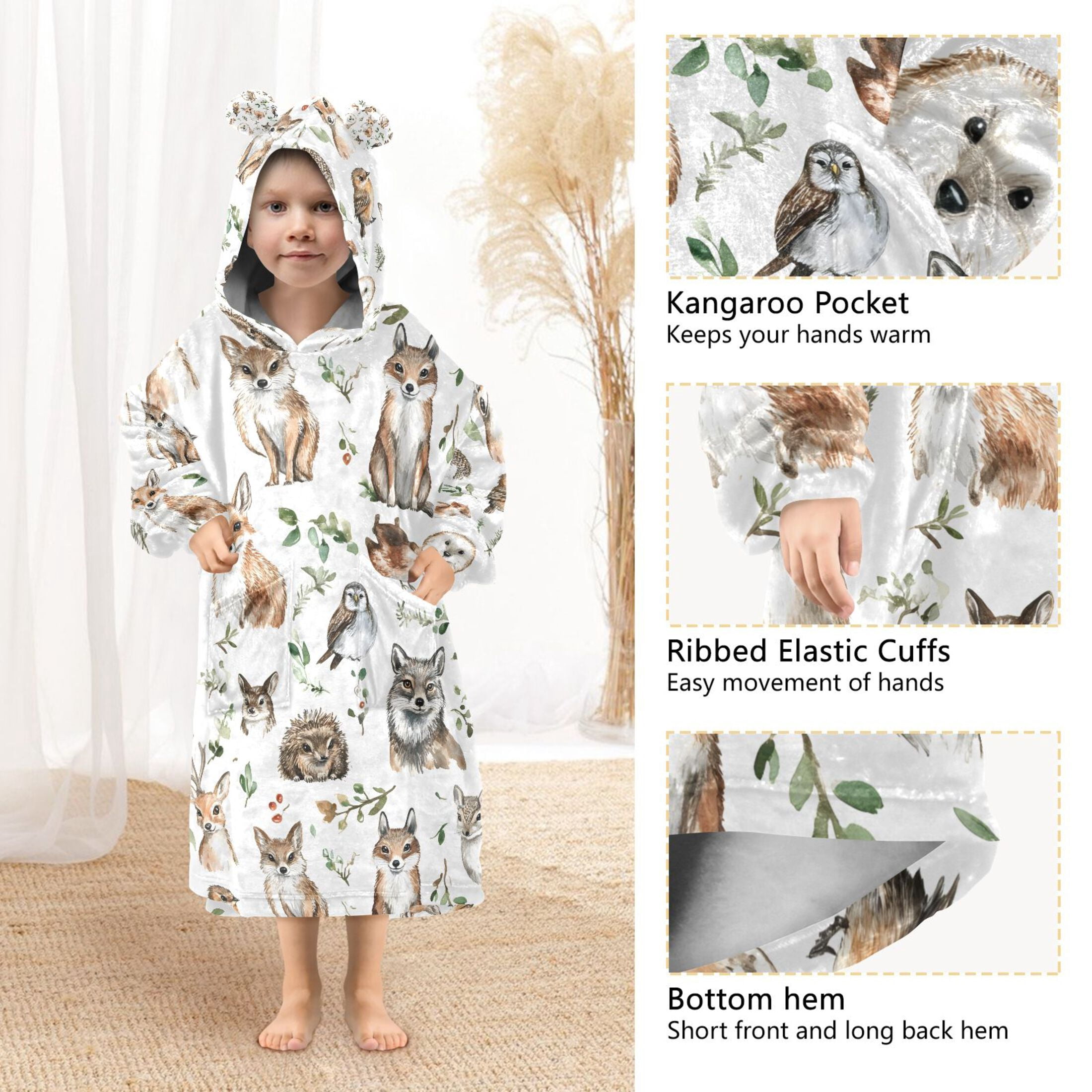 joogoo Blanket Hoodie for Cute Fox Owls Oversize Sweatshirt 3-14 YR L
