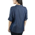 thumbnail image 2 of NY Collection Women's Roll Tab Denim Blouse with Rib Insets, 2 of 3