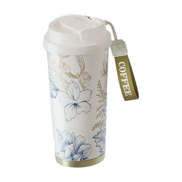 Taza Térmica Con Pintura Al Óleo De Flores, Interior De Cerámica Y Acero Inoxidable, Fácil De Colocar En El Portavasos Del Coche