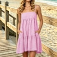 thumbnail image 2 of VBVC Women's Striped Spaghetti Strap Tiered Mini Dress , Summer Casual Sleeveless Sundress For Women , Ladies' Ruffle Beach Dress with Pockets,Pink,S-2XL, 2 of 7