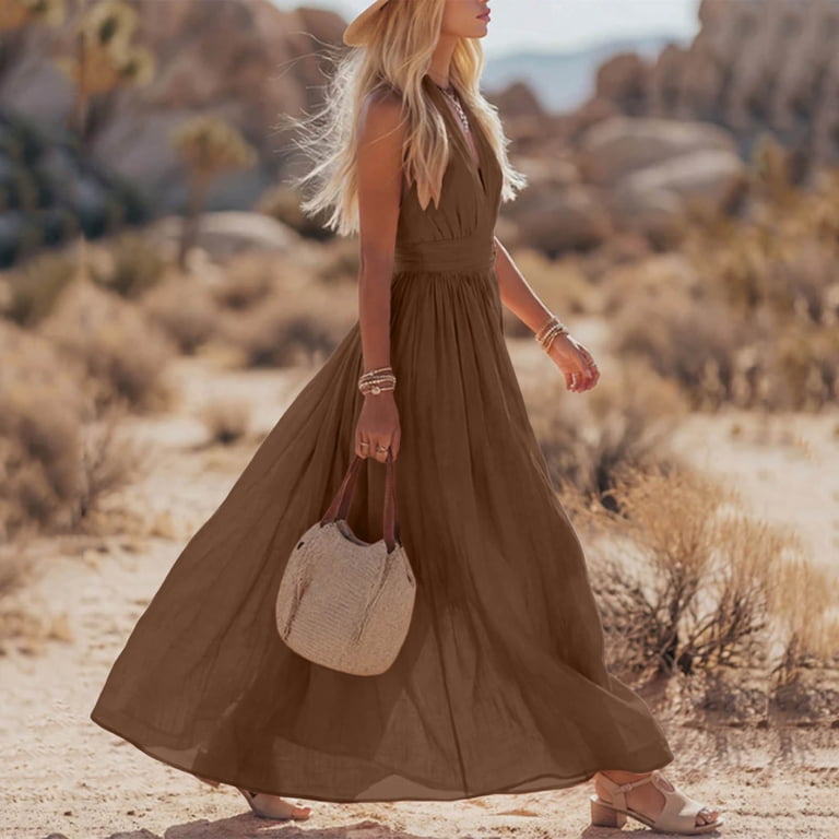 halter maxi dress vacation Wholesale Polka Dot Halter Maxi Dress Deep V Vacation Dress for your store