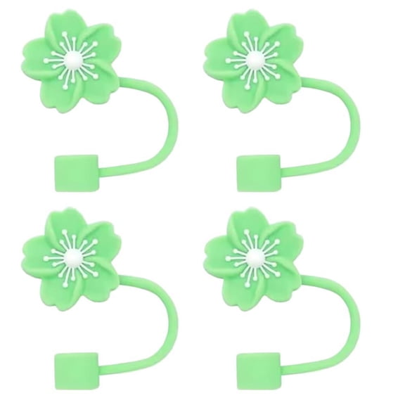 Silicone Straw Caps 4 Pack, 3D Flower Straw Toppers for Cups, Reusable Drink Covers for Office, Commuting, Party