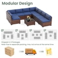 thumbnail image 6 of Poteban 9 Pieces Outdoor Sectional Sofa Set , PE Wicker Rattan Slanted Back Outdoor Conversation with Cushions and Glass Coffee Table for Backyard Garden, Navy Blue, 6 of 11