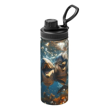 

Tebeau Playful Dolphins Underwater Print Water Bottle 18oz Sports Insulated Kettle Stainless Steel Outdoor Drinking Bottles Fashion Travel Cup