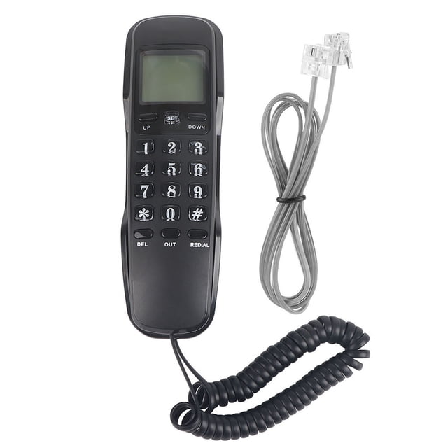Mini teléfono de pared, hogar, oficina, hotel, identificador de llamadas entrantes, pantalla LCD, teléfono fijo, negro