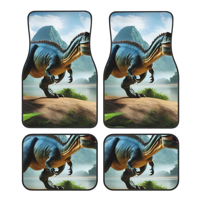 Fotbe Lake Forest Dinosaur A Juego de 4 Tapetes para Auto con Estampado – Alfombrillas de Goma Reforzada, Diseño Antideslizante, Protección para Todo el Año – Vehículos, Autos, Camionetas y SUVs