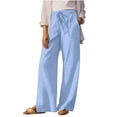 thumbnail image 7 of Oplxuo Lightweight Linen Pants for Women Casual Summer Elastic High Waisted Loose Straight Leg Beach Trousers with Pockets, 7 of 7
