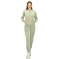 thumbnail image 5 of White Mark Women's 2-Piece Velour Long Sleeve Tracksuit Set with Faux Leather Stripe, 5 of 12