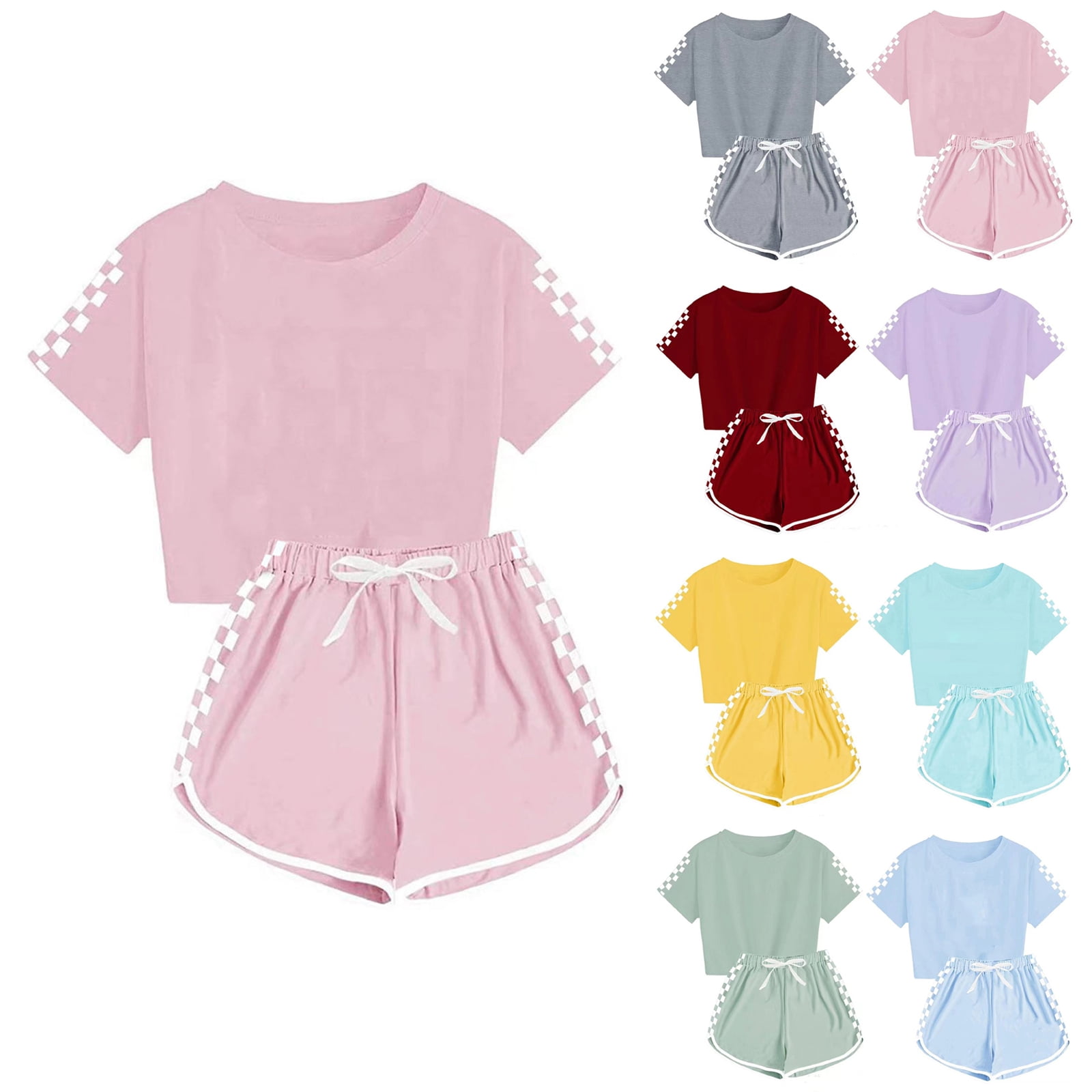 Nwiuh Unisex Girls Boys 2 Piece Outfits Crop Tops and Shorts Set Soft Cotton Clothing Sets Sports Tracksuit Pink for Size 5-6 Years