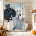 thumbnail image 4 of Navy Blue Fall Shower Curtain, Waterproof Shower Curtains for Bathroom, Thanksgiving Harvest Botanical Pumpkin Vintage Washable Fabric Bathtub Curtain Set Bath Decor with 12 Hooks Long 72"x84", 4 of 8