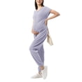 thumbnail image 3 of Liacowi Women's Summer Long Maternity Jumpsuit Purple V Neck Short Sleeve Casual Jumpsuit Nursing Romper, 3 of 9