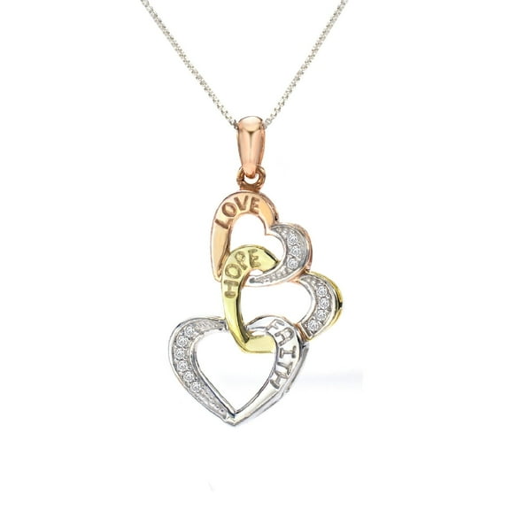Natalia Drake 1/10 Cttw Diamond Heart Necklace for Women Faith Hope and Love Tricolor Plated Sterling Silver