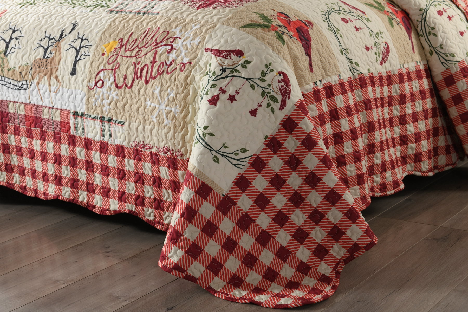 MarCielo 3 Piece Christmas Rustic Lodge King Size Deer Quilted Bedspread/Quilt