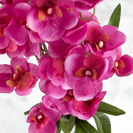 Purple Artificial Moth Orchid Spray Place this Purple Moth Orchid Silk Flower Spray in a container for an instant arrangement. This beautiful plant is an indulgence anyone can afford. Because it is artificial there is no need to worry about caring for the delicate looking flower.
