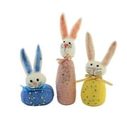 Easter Beaded Roly Poly Bunny Set/3 Wool Decor Felt Handmade Cottontail Hw0029