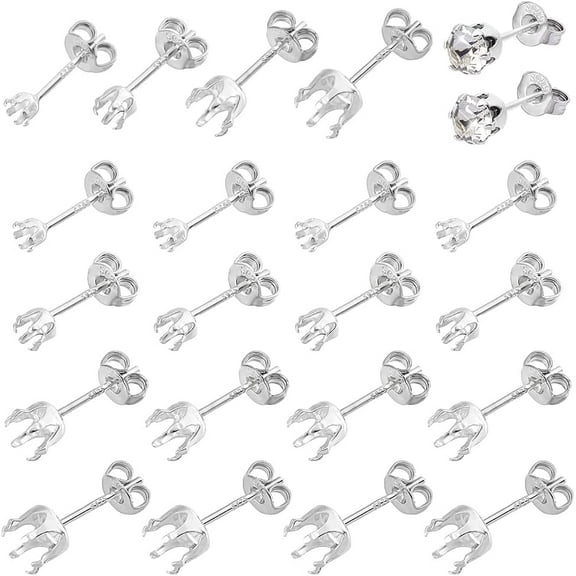 10 Pairs 5 Styles 925 Sterling Silver Ear Studs Post Studs 6-Claw Earring Blanks Prong Earring Settings Jewellery Blanks