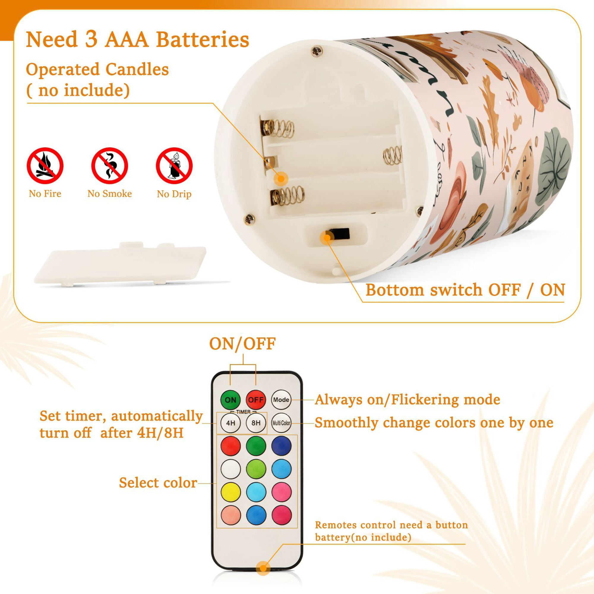 Yayeee Flameless Candles with Remote Flickering Battery Operated Multi Color Changing, Campfire Pattern