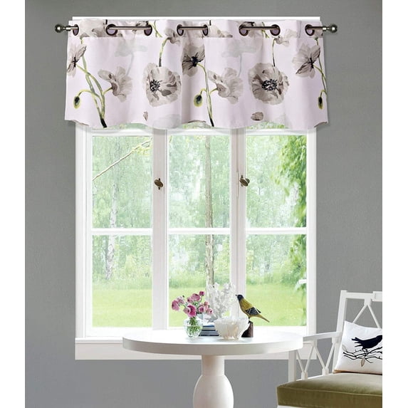 Sapphire Home 1PC Grommet Floral Valance, Decorative Gray Floral Print, Soft, Light Filtering Room Darkening Thermal Foam Back Lined, Window Valance Decoration, Grommet Valance Gray