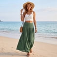 thumbnail image 3 of longantii Maxi Skirts for Women Cotton Linen Flowy Skirt Modern Fit A-Line Pleated Outfits Spring Party Streetwear Green M, 3 of 5