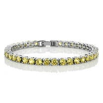 Gem Stone King 12.00 Cttw Round Cut Canary Yellow Cubic Zirconias CZ Tennis Bracelet for Women | 7 inch