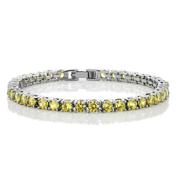 Gem Stone King 12.00 Cttw Round Cut Canary Yellow Cubic Zirconias CZ Tennis Bracelet for Women | 7 inch