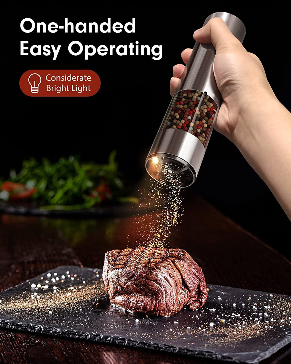 TOMEEM Electric Salt & Pepper Grinder Set (2 pcs) 6-Level Adjustable  Coarseness