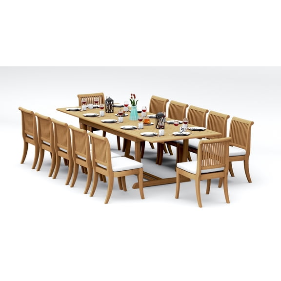 Grade-A Teak Dining Set: 12 Seater 13 Pc: And 12 Giva Armless Chairs Outdoor Patio WholesaleTeak #51GV2500
