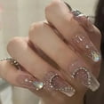 thumbnail image 5 of 24Pcs Pink Ballet False Nails Long Coffin with Rhinestone Love Heart Wearable Fake Nails Full Cover Press on Nails Tips Glitter, 5 of 6