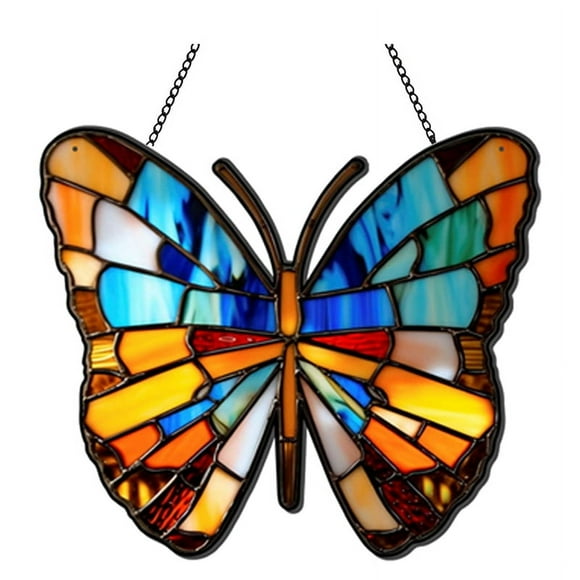 Spanish Moon Pendant Stained Acrylic Window Hanging, Butterfly Wall Decor for Butterfly Lovers Housewarming Gift, L B