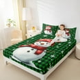 thumbnail image 4 of Manfei Christmas Snowman Child Queen Sheet Sets, Black Green Buffalo Flat Sheet, Winter Western Festival Queen Fitted Sheet, Ultra Soft Home Decor, 4pcs, 4 of 7