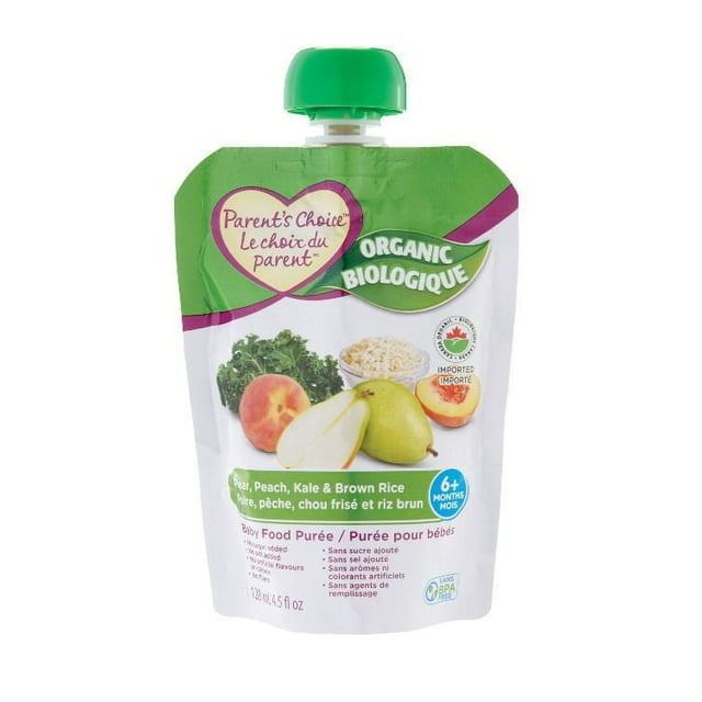 Parent's Choice Organic Pear, Peach, Kale & Brown Rice Baby Food Purée