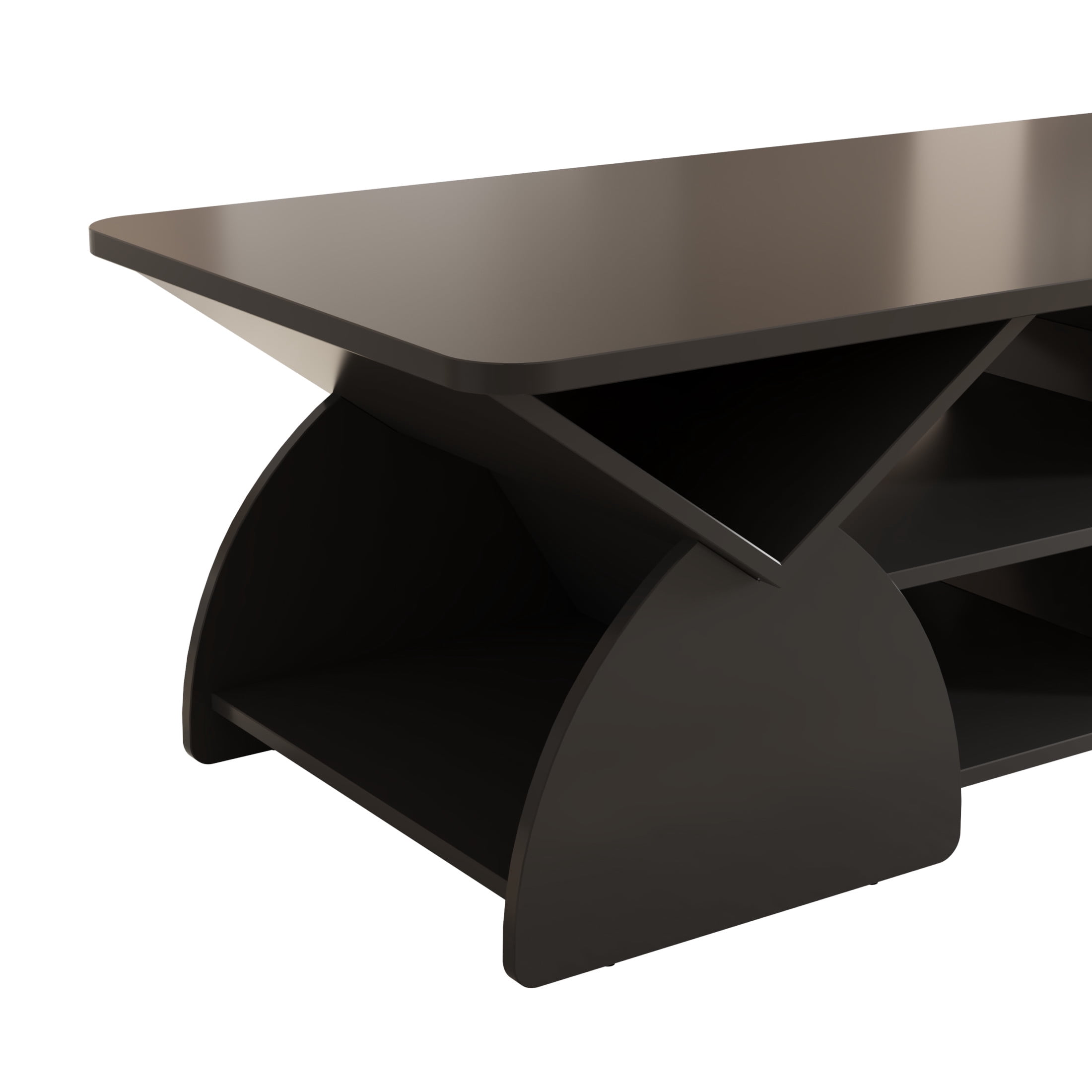 Noble House Arwick 47.24" Rectangular Coffee Table, Wooden Rounded Corners Tea Table, Geometric Open Shelves, Black