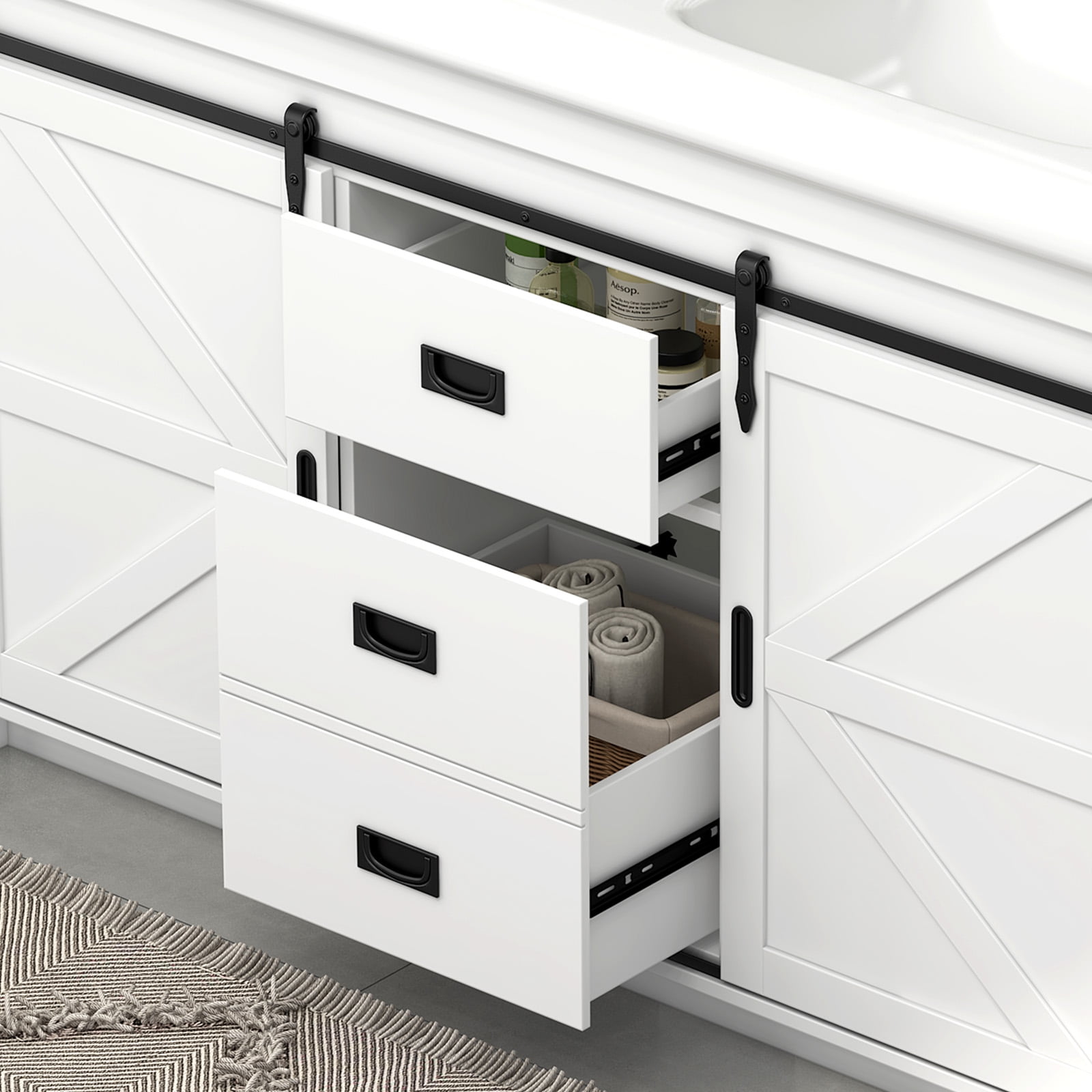 Ciumeeo 48" Bathroom Vanity Dual Basin Bathroom Storage Cabinet with Marble Countertop, White