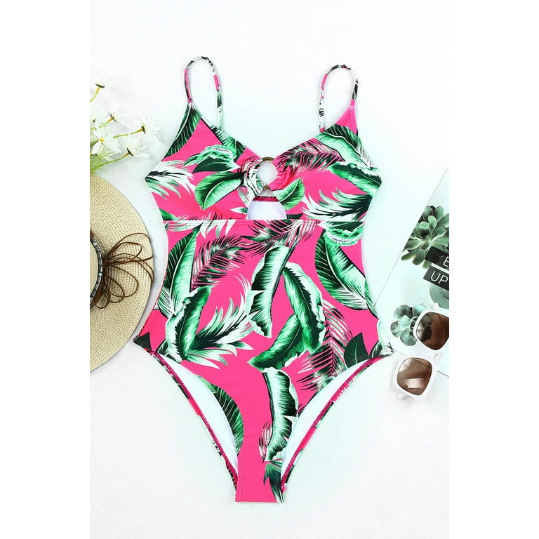 Tropical Palm Leaf Print O ring Cutout One Piece Swimsuit Bikini Walmart
