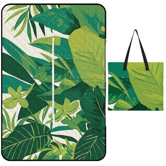 Tropical Leaves Outdoor Picnic Blanket, Foldable Waterproof Beach Mat, Portable Beach Blanket for Beach Camping, Hiking, Family Concerts