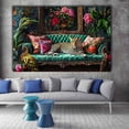 thumbnail image 5 of Mudket Leopard on Emerald Green Baroque Sofa Canvas Wall Art, Maximalist Floral Vintage Trendy Wall Art Print for Luxury Living Room Eclectic Home Decor, Framed Ready to Hang - 12"L x 8"W, 5 of 9