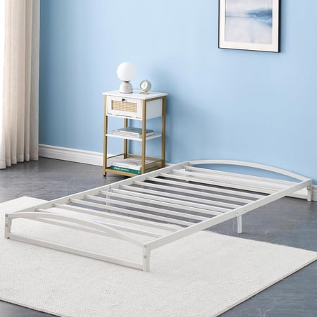 Low Bed Frame Twin Size, 6 Inch Heavy Duty Metal Platform Bed Frame Low Profile, Mattress Foundation, No Box Spring Needed, Non-Slip, Easy Assembly, White