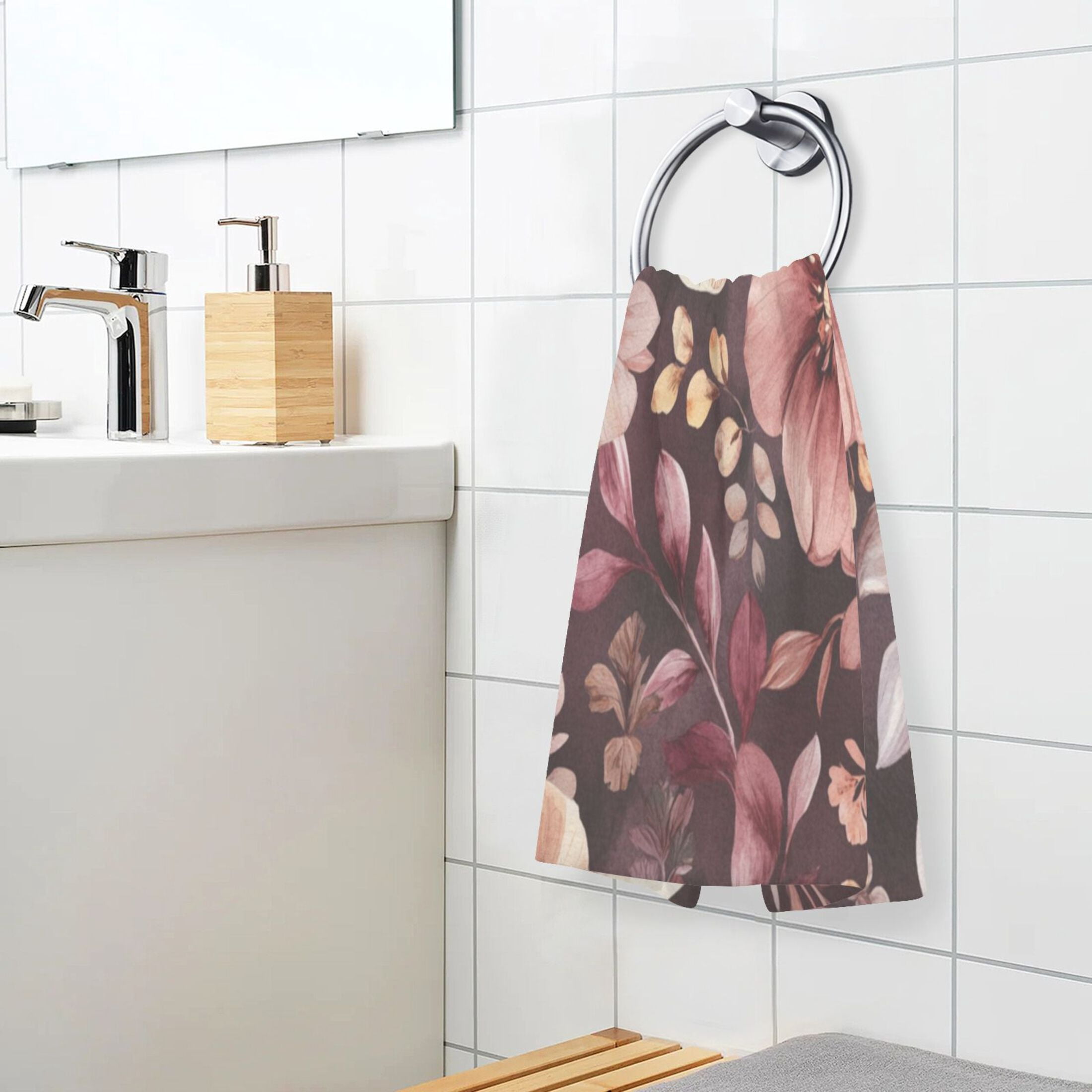 Cotton Towel Two-Piece 16x28 Inch One Sizex2 Face Towel Set Towel Set Cotton Hand Bath Towel Bathroom Beach Vibrant Maroon Flowers