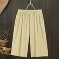 thumbnail image 4 of Summer Iyufng Linen Shorts Set Women,Summer Shorts Sets Plus Size 2 Piece Outfits,Solid Color Cotton and Linen Round Neck Split Five Part Pants Set,S-2XL, 4 of 9