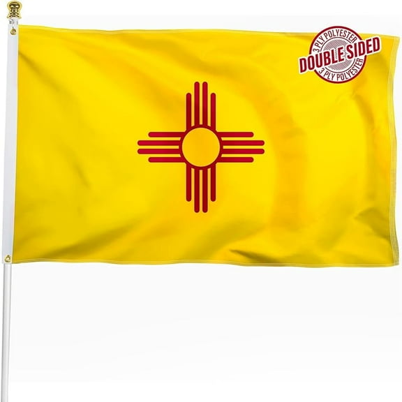 Double Sided New Mexico State Flag 3x5 ft, Heavy Duty 3 Ply Durable Polyester, NM Flag with Vibrant Print/4 Rows Hemming/Brass Grommets for Indoor Outdoor Decor