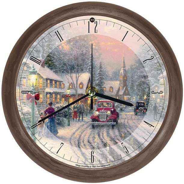 Thomas Kinkade Christmas Village Musical Wall Clock - Hourly Seasonal