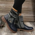 thumbnail image 4 of Wide Mid Calf Boots for Women Vintage Casual Leather Knit Low Heel Combat Riding Work Booties, 4 of 8