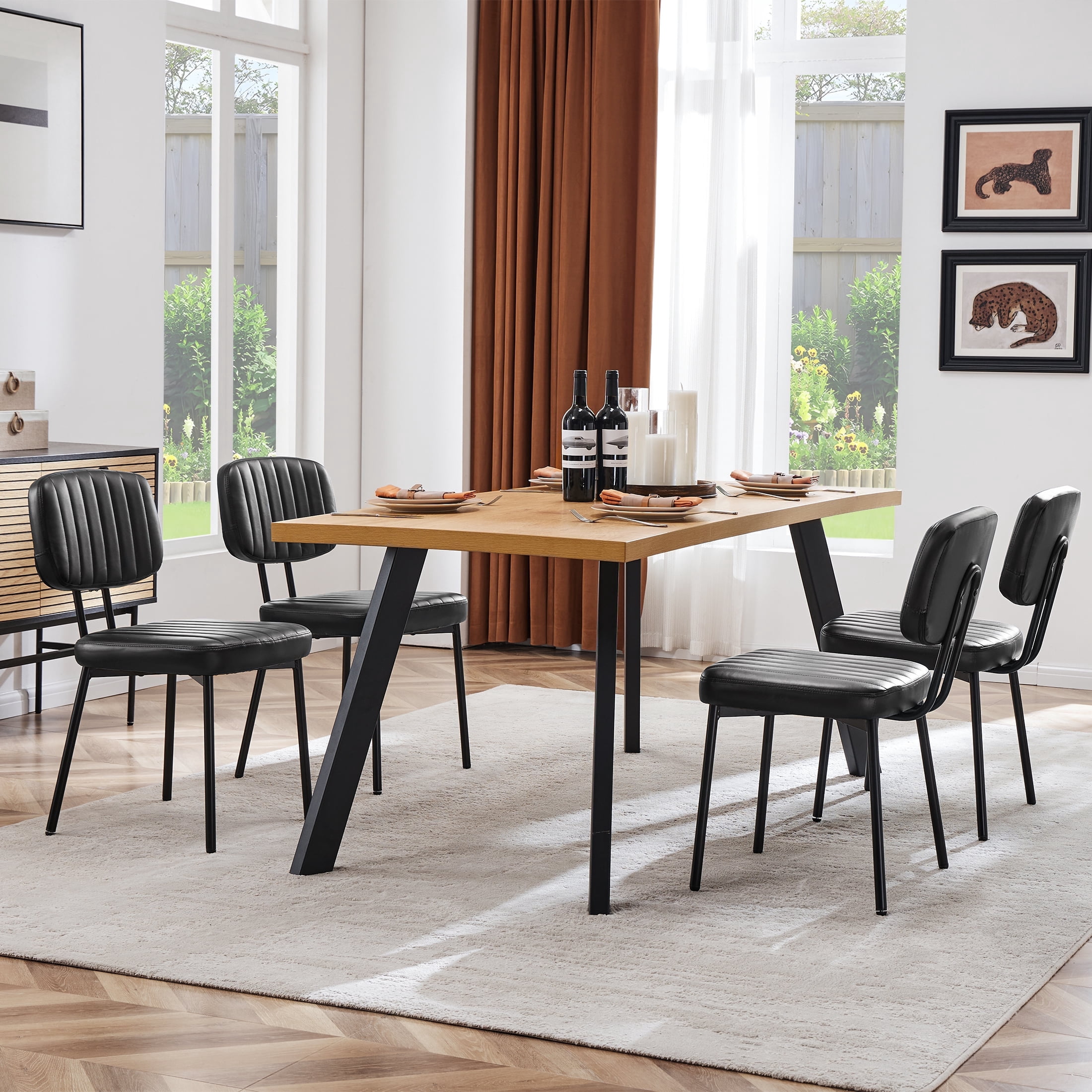 edx Dining Chairs Set of 4, Mid Century Modern Kitchen Chairs with Faux Leather for Kitchen, Living Room, Black