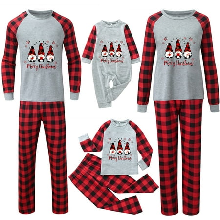 

ZCFZJW Rollbacks Holiday Family Matching Pjs Merry Christmas with Lovely Cute Gnomes Print Plaid Long Sleeve Tee Shirts and Pants Two Piece Soft Comfortabel Sleepwear Homewear(Baby-3M)